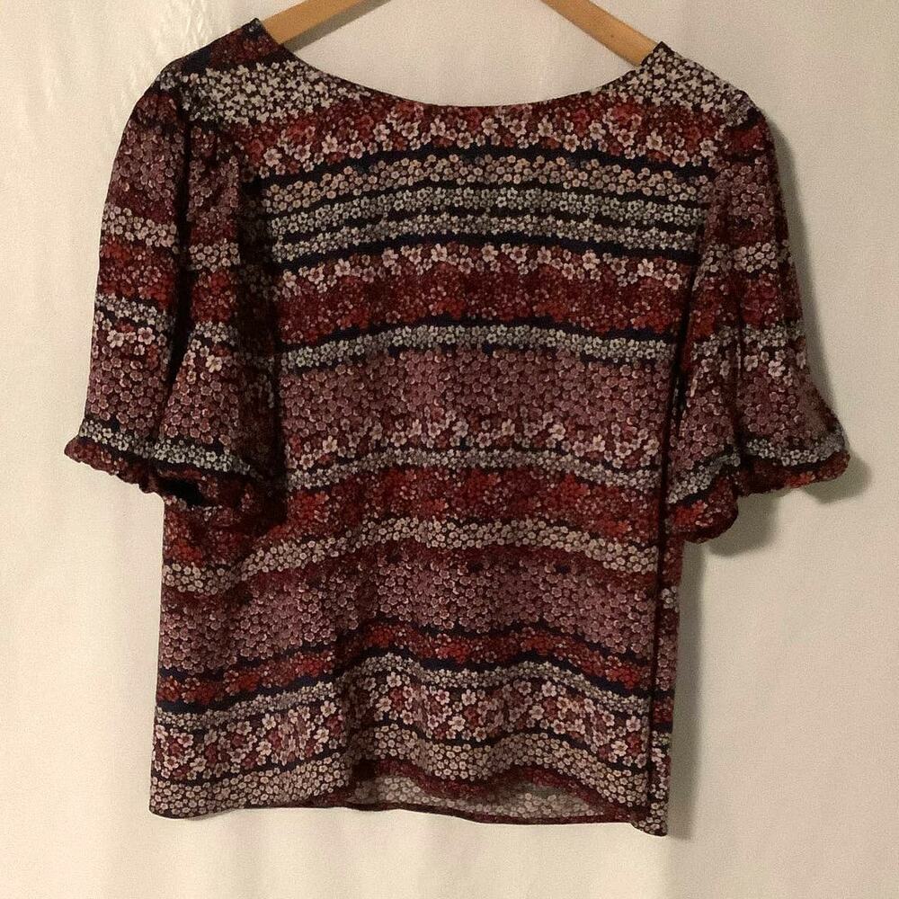 Poppi Womens Multi Color All Over Floral Print Short Bell Sleeve Blouse Size XL